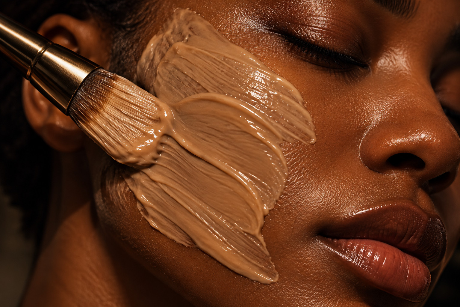Brush applying a treatment mask to a client's face
